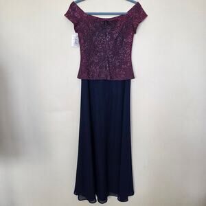 NWT David's Bridal 4 Off Shoulder Formal Evening Gala Sparkle Maxi Gown Dress